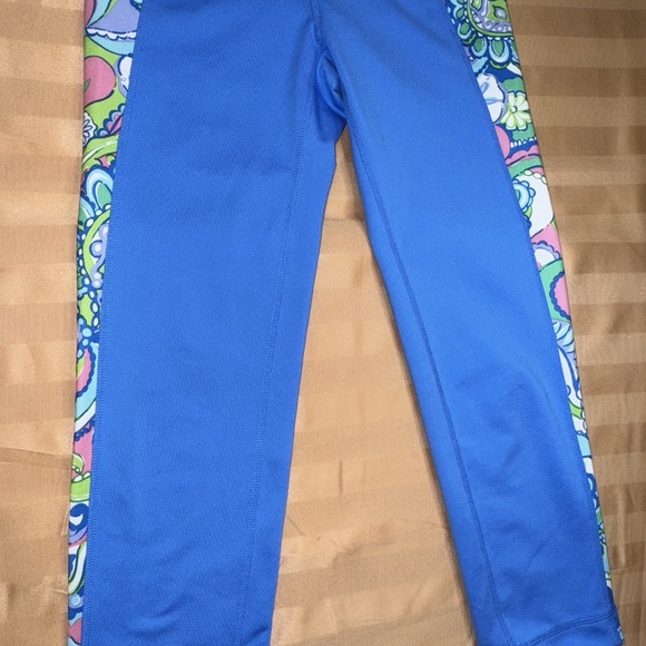 Lilly Pulitzer Blue Leggings with Floral Side Panel - Picture 1 of 5
